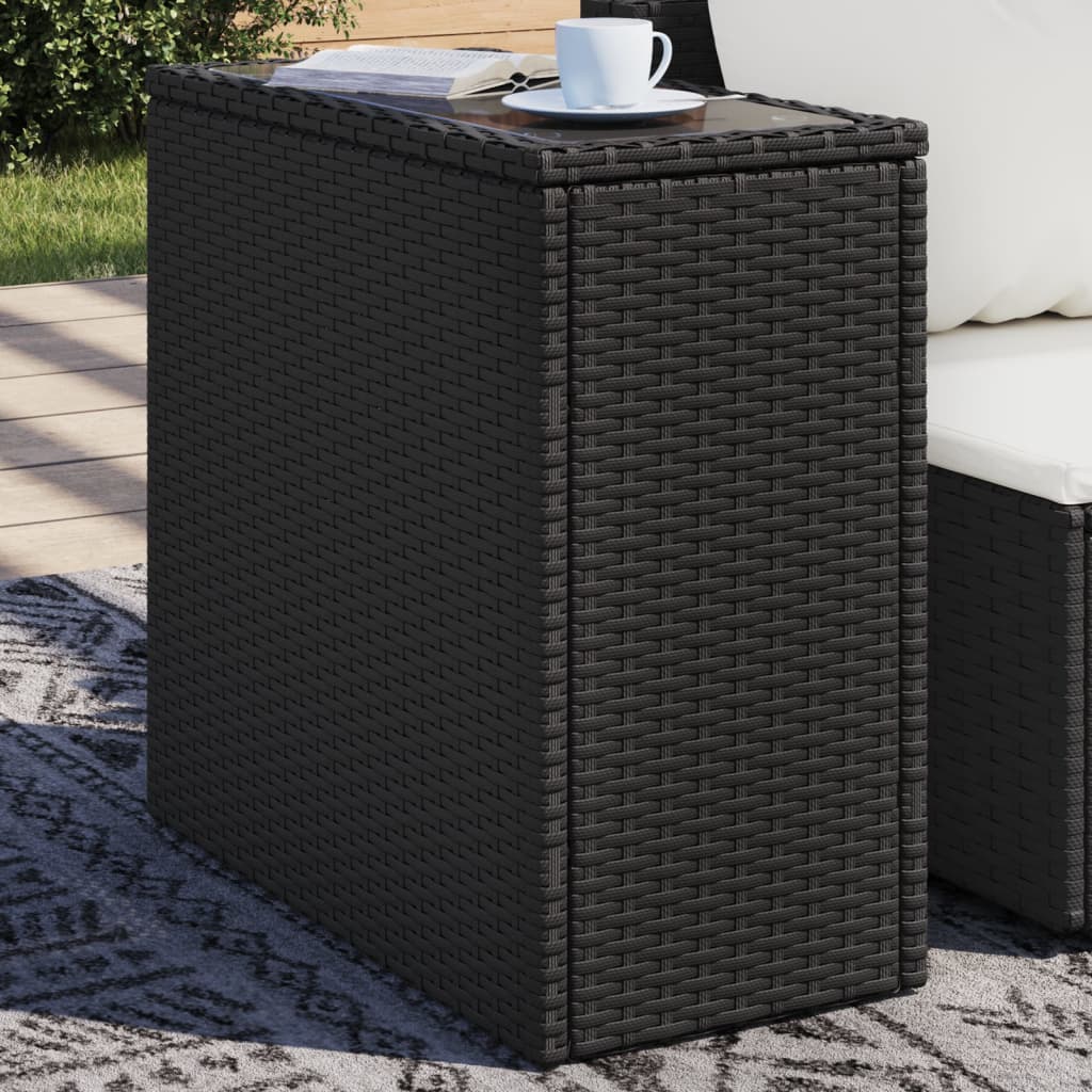 Tavolo da Giardino Piano in Vetro Nero 58x27,5x55 cm Polyrattan - homemem39