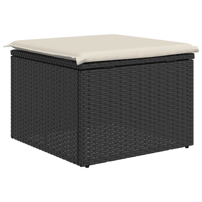 Sgabello Giardino con Cuscino Nero 55x55x37 cm in Polyrattan