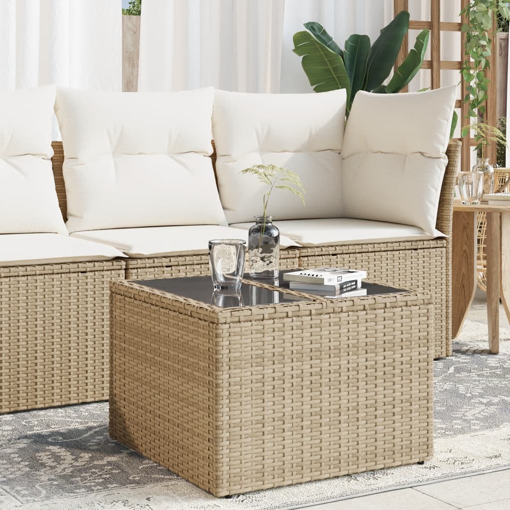 Tavolo da Giardino Piano in Vetro Beige 55x55x37 cm Polyrattan - homemem39