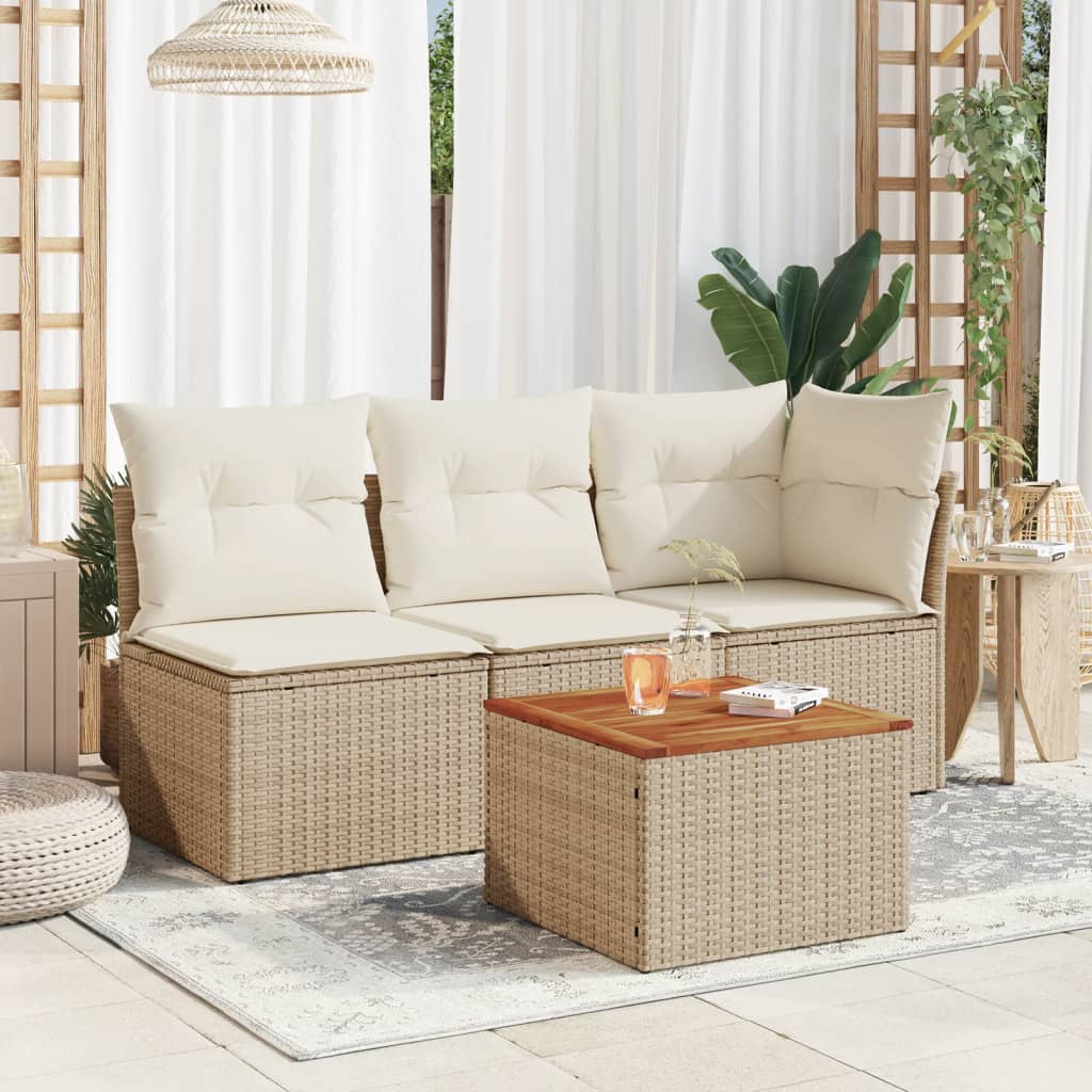 Tavolo da Giardino Beige 55x55x37 cm Polyrattan e Legno Acacia - homemem39