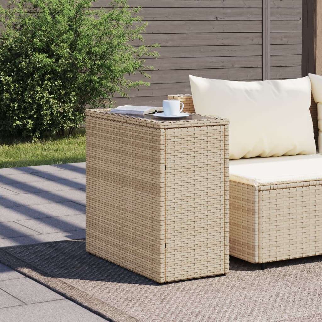 Tavolino da Giardino Piano Vetro Beige 58x27,5x55 cm Polyrattan - homemem39