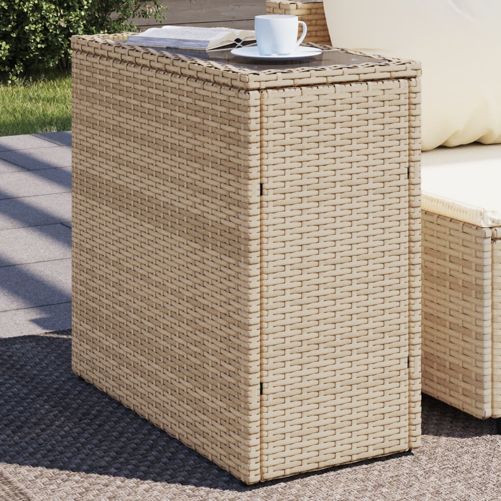 Tavolino da Giardino Piano Vetro Beige 58x27,5x55 cm Polyrattan - homemem39