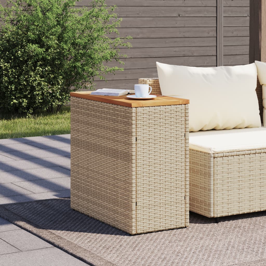 Tavolo da Giardino Piano in Legno Beige 58x27,5x55cm Polyrattan