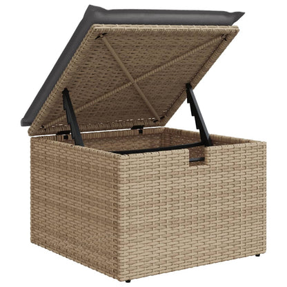 Sgabello Giardino con Cuscino Beige 55x55x37 cm in Polyrattan