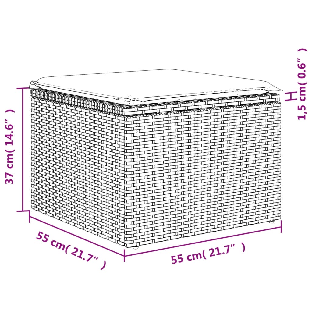 Sgabello Giardino con Cuscino Grigio 55x55x37 cm in Polyrattan - homemem39