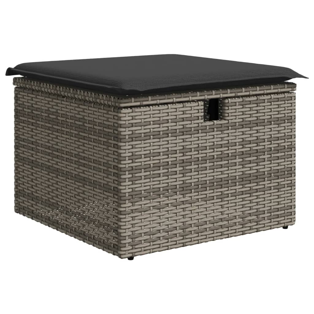 Sgabello Giardino con Cuscino Grigio 55x55x37 cm in Polyrattan