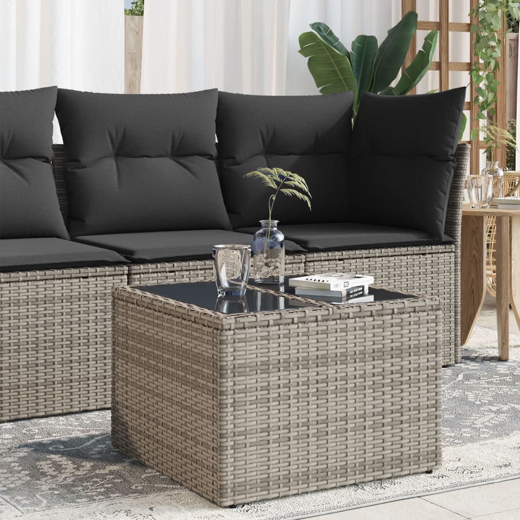 Tavolo da Giardino Piano in Vetro Grigio 55x55x37 cm Polyrattan - homemem39