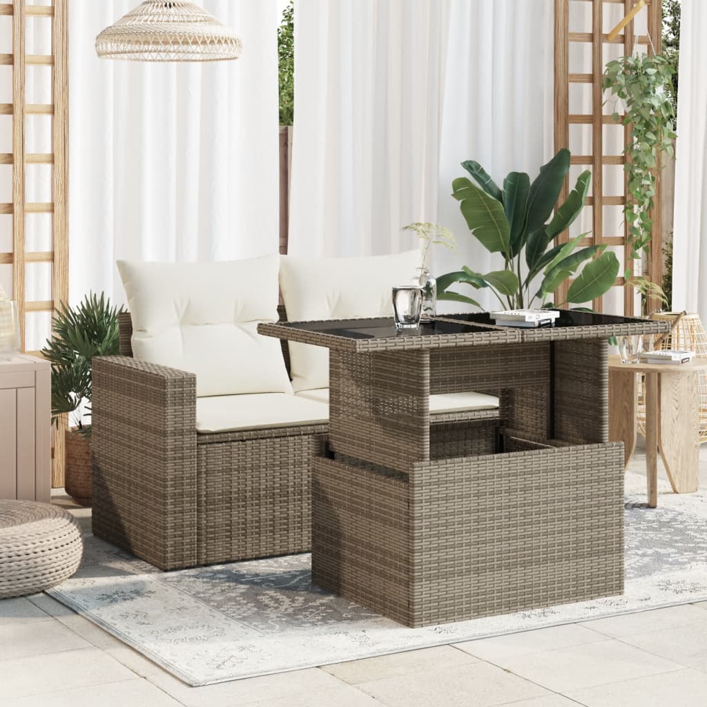 Tavolo da Giardino Piano in Vetro Grigio 100x55x73cm Polyrattan - homemem39