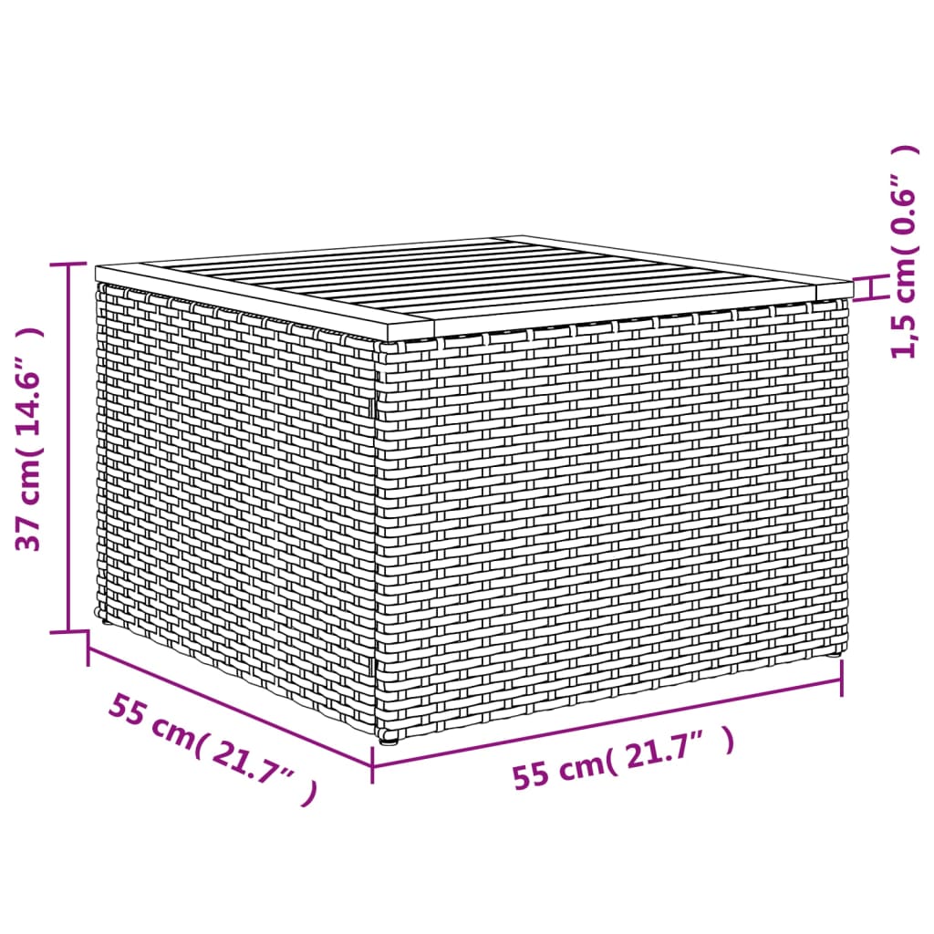 Tavolo da Giardino Grigio 55x55x37 cm Polyrattan e Legno Acacia - homemem39