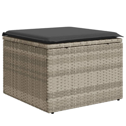 Sgabello Giardino e Cuscino Grigio Chiaro 55x55x37cm Polyrattan