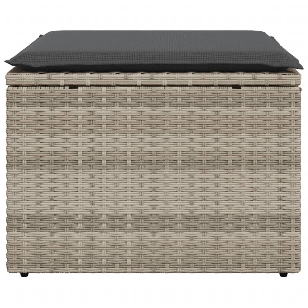 Sgabello Giardino e Cuscino Grigio Chiaro 55x55x37cm Polyrattan