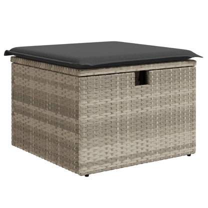 Sgabello Giardino e Cuscino Grigio Chiaro 55x55x37cm Polyrattan