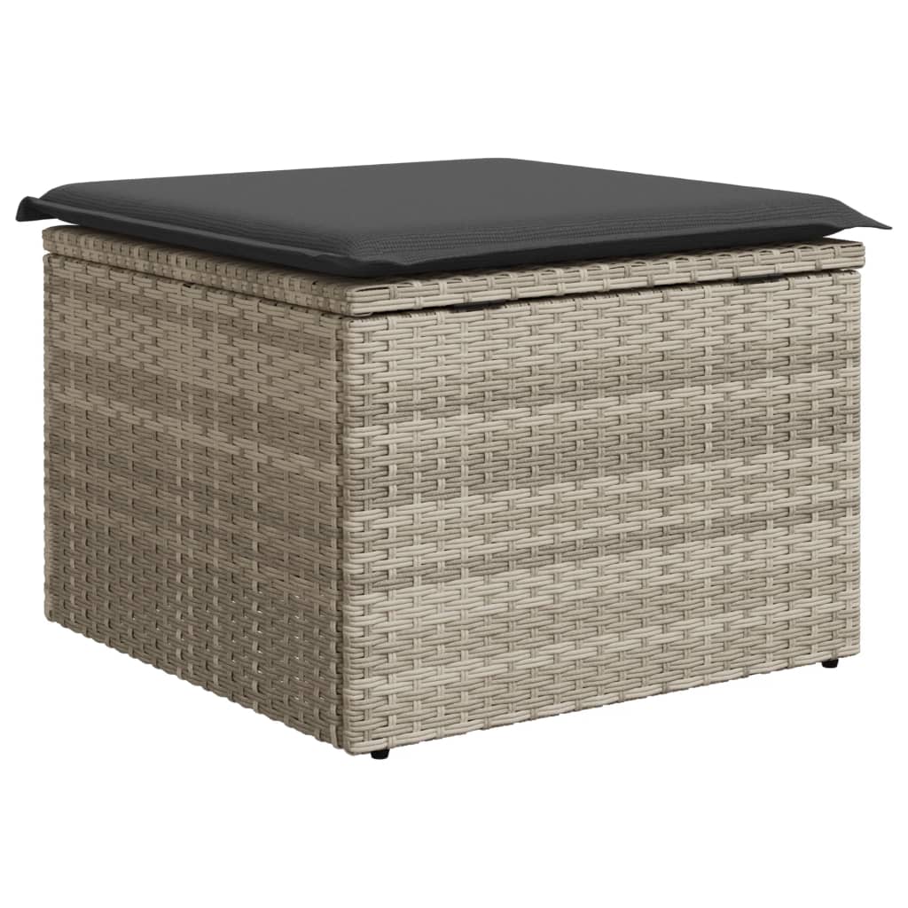 Sgabello Giardino e Cuscino Grigio Chiaro 55x55x37cm Polyrattan