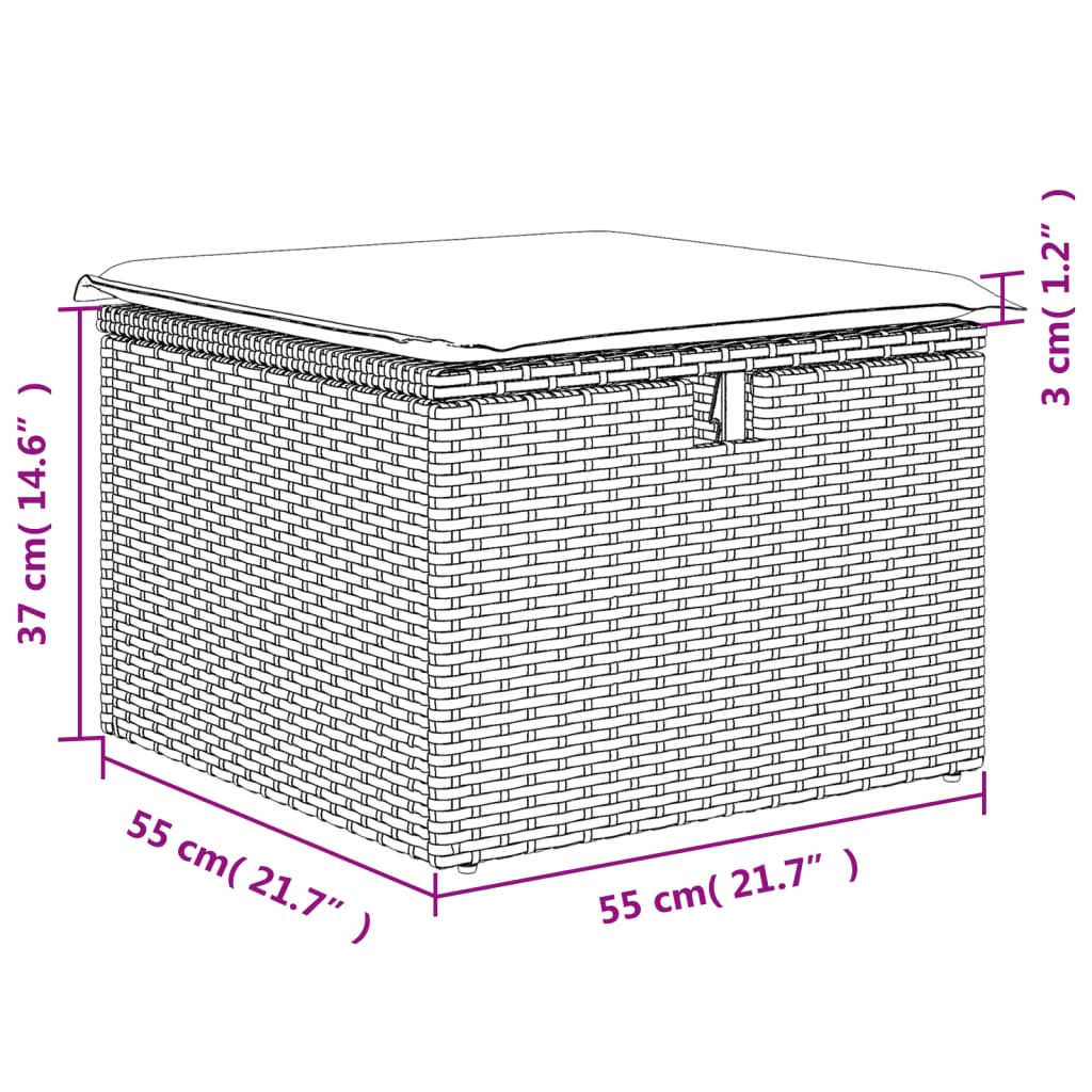 Sgabello Giardino e Cuscino Grigio Chiaro 55x55x37cm Polyrattan