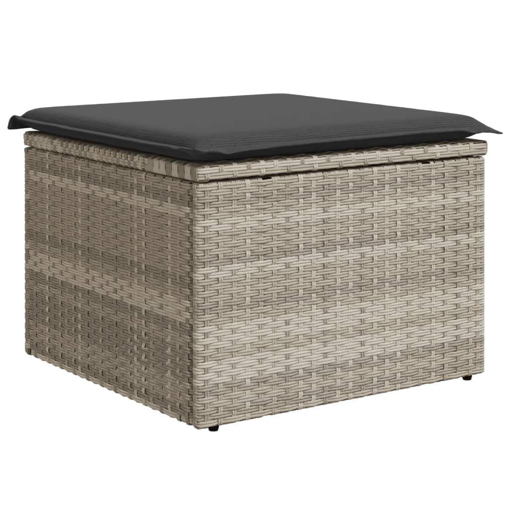 Sgabello Giardino e Cuscino Grigio Chiaro 55x55x37cm Polyrattan