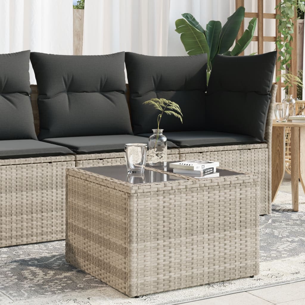 Tavolo Giardino Piano Vetro Grigio Chiaro 55x55x37cm Polyrattan