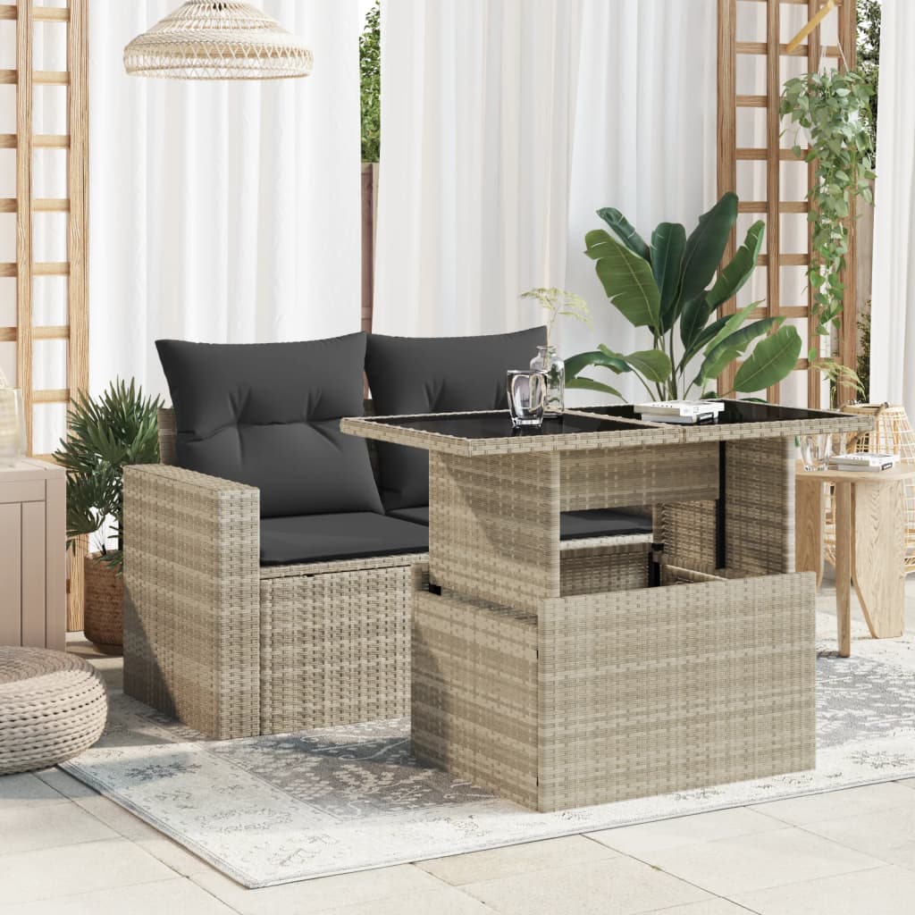 Tavolo Giardino Piano Vetro Grigio Chiaro 100x55x73 Polyrattan - homemem39