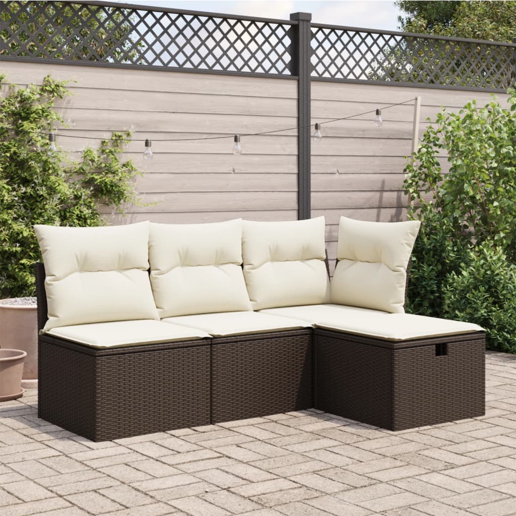 Sgabello Giardino con Cuscino Marrone 55x55x37 cm in Polyrattan - homemem39