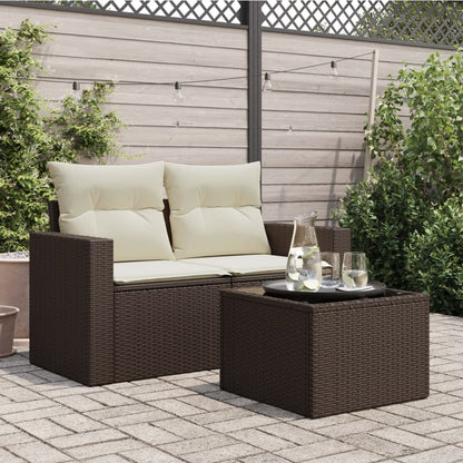 Tavolo da Giardino Piano Vetro Marrone 55x55x37 cm Polyrattan - homemem39