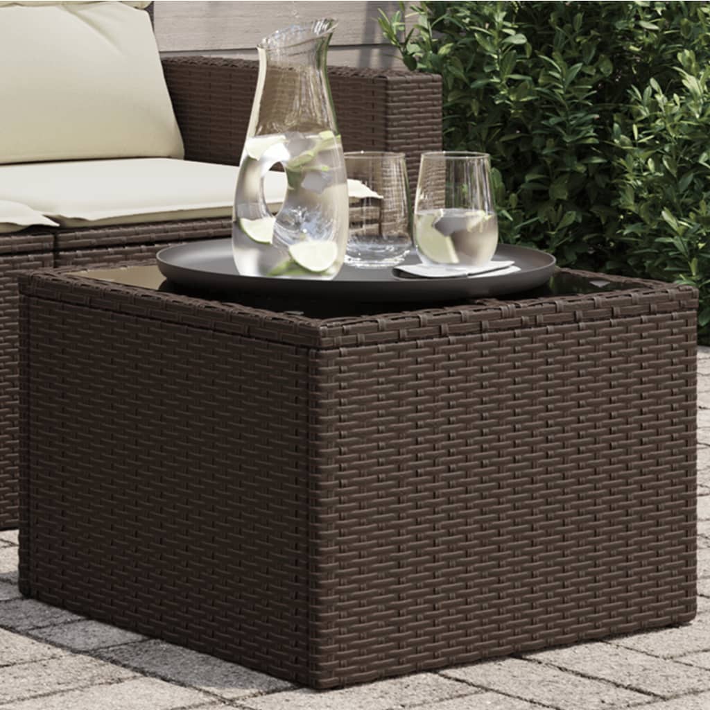 Tavolo da Giardino Piano Vetro Marrone 55x55x37 cm Polyrattan - homemem39