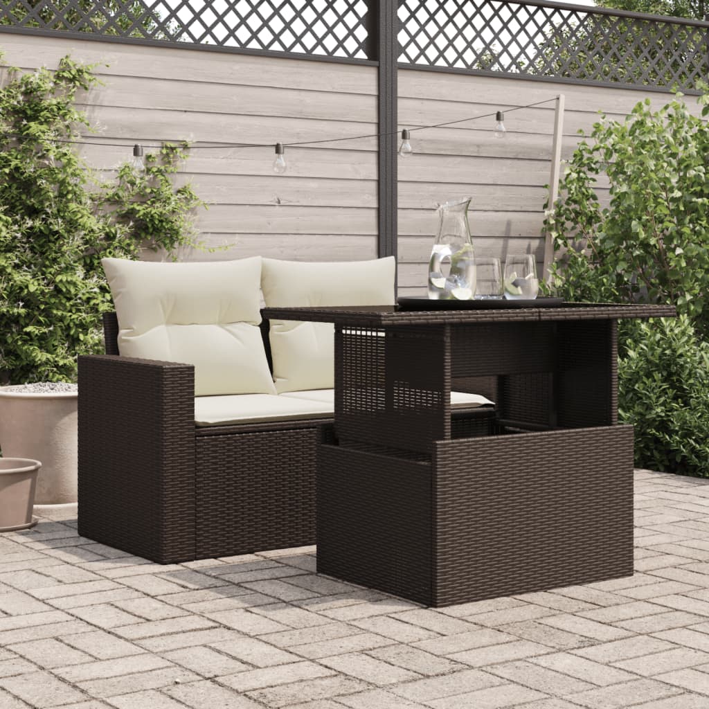 Tavolo da Giardino Piano Vetro Marrone 100x55x73 cm Polyrattan - homemem39