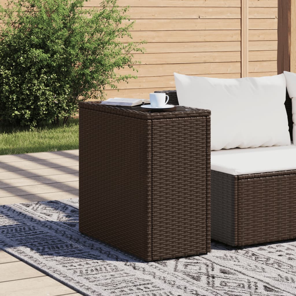 Tavolino Giardino Piano Vetro Marrone 58x27,5x55 cm Polyrattan - homemem39