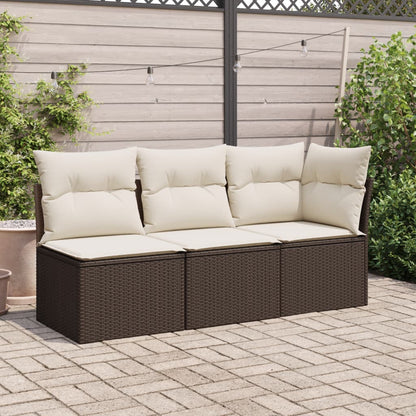 <em>vidaXL Divano da Giardino a 3 Posti con Cuscini in Polyrattan Marrone</em>