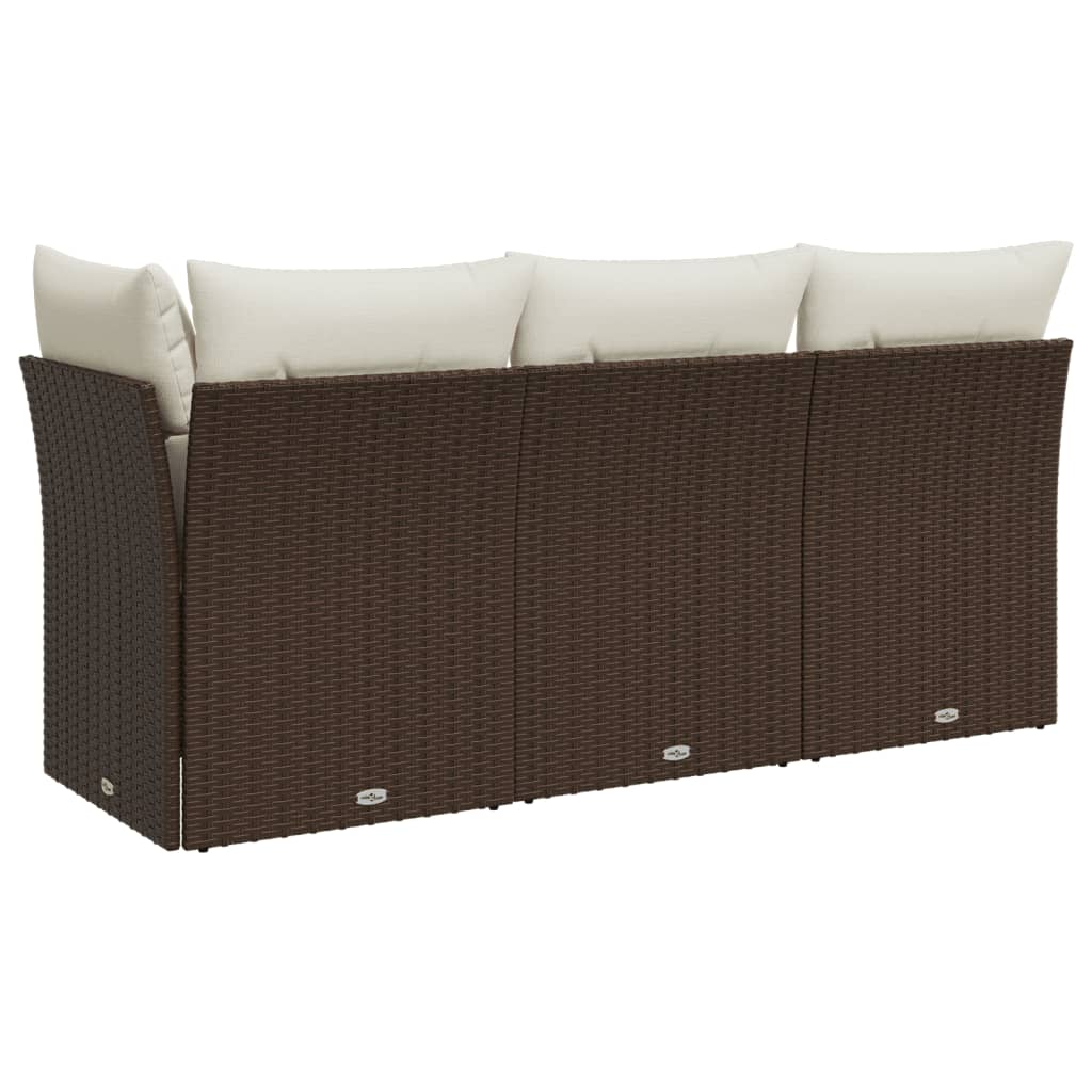 <em>vidaXL Divano da Giardino a 3 Posti con Cuscini in Polyrattan Marrone</em>