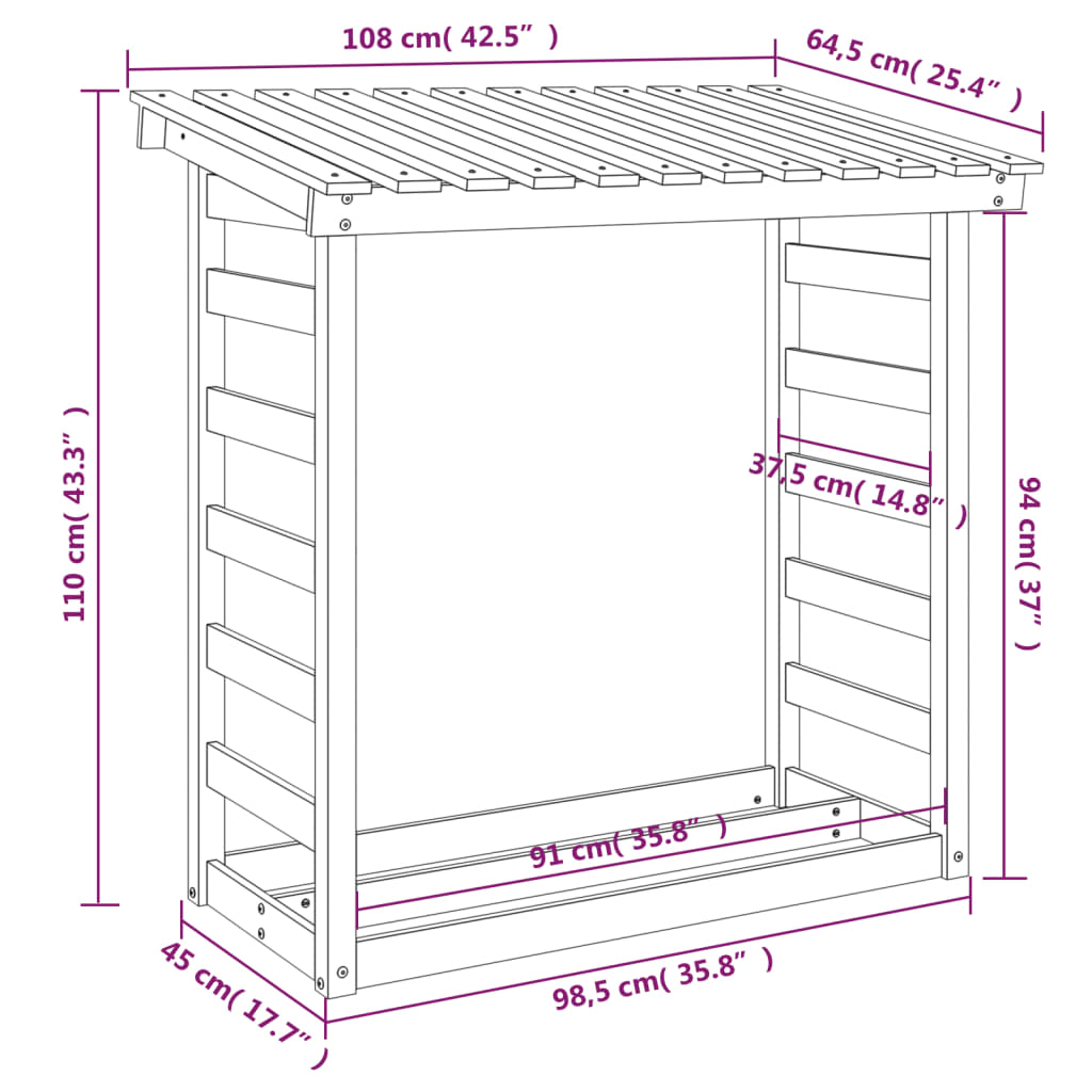 Portalegna Marrone Cera 108x64,5x110 cm Legno Massello di Pino - homemem39