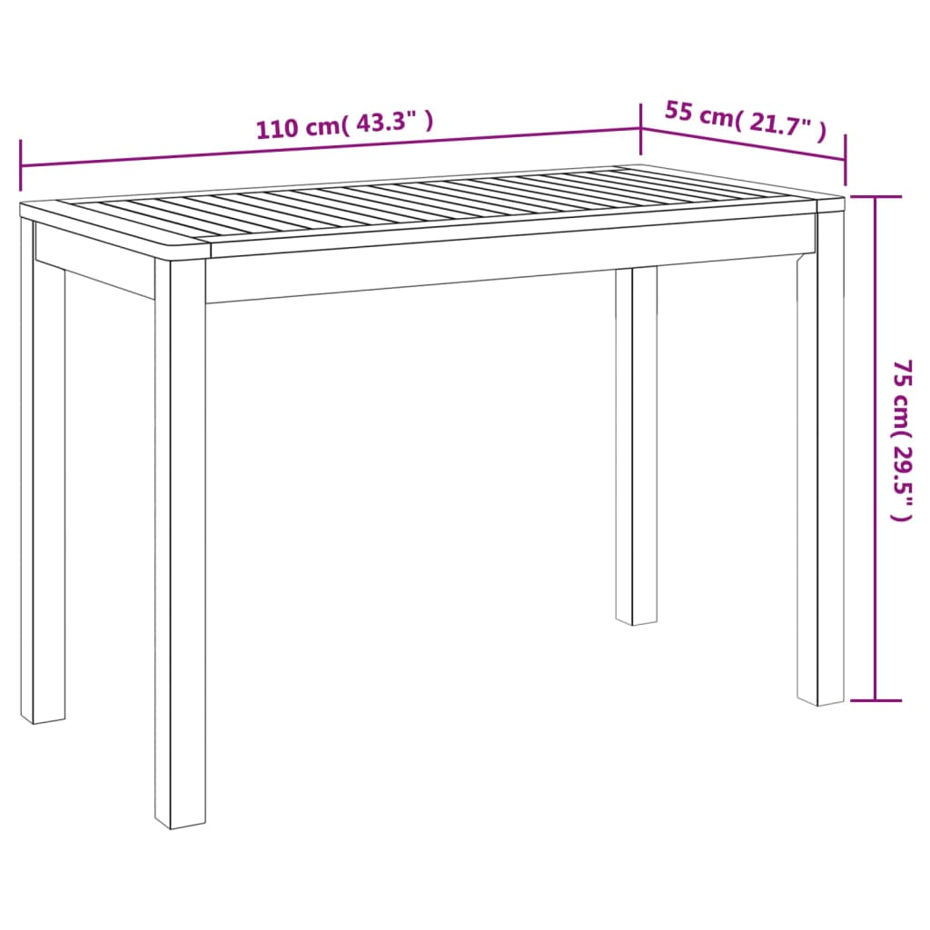 Tavolo da Pranzo da Giardino 110x55x75 cm Legno Massello Acacia - homemem39