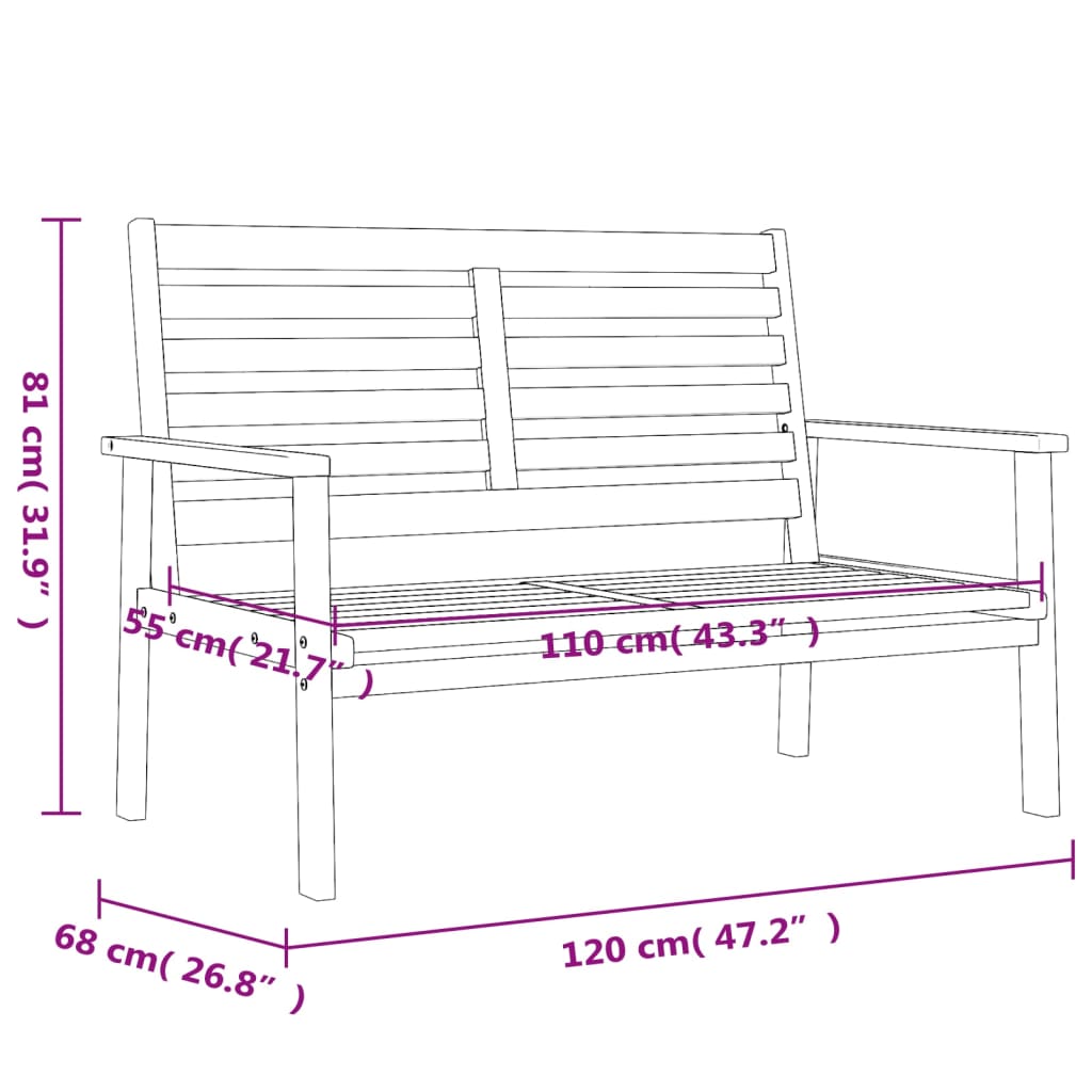 Panca Divano da Giardino 120 cm in Legno Massello di Acacia - homemem39