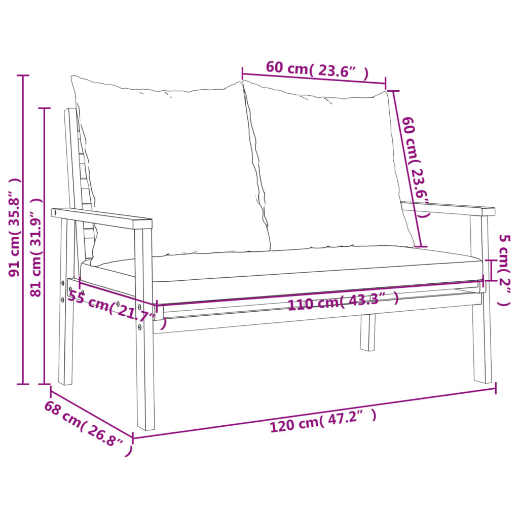 Set da Giardino con Cuscino in Legno Massello di Acacia - homemem39