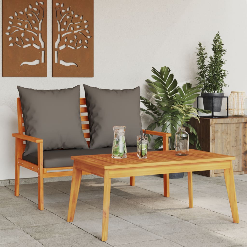 Set da Giardino con Cuscino in Legno Massello di Acacia - homemem39