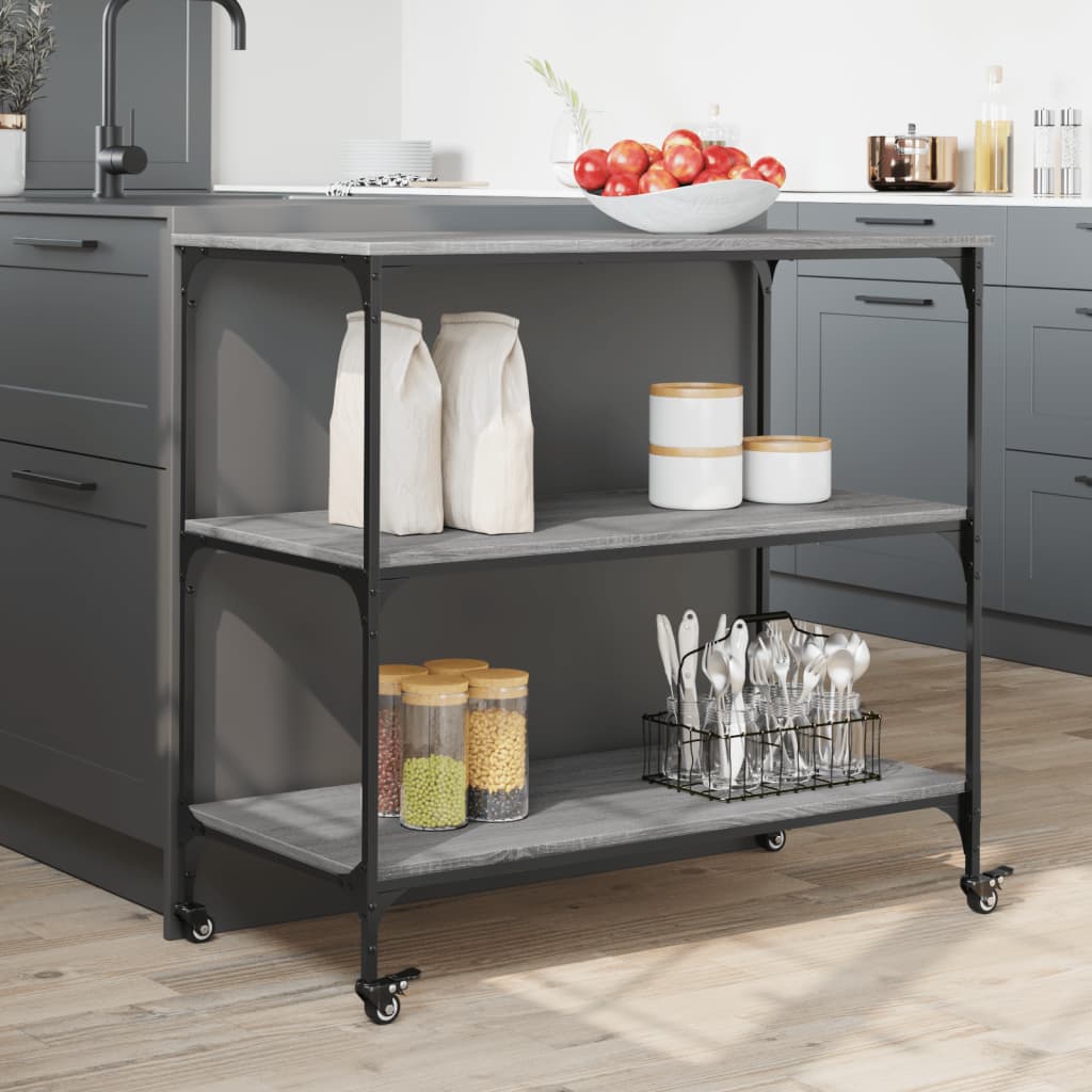 Carrello Cucina Grigio Sonoma 102x50x95 cm in Legno Multistrato - homemem39