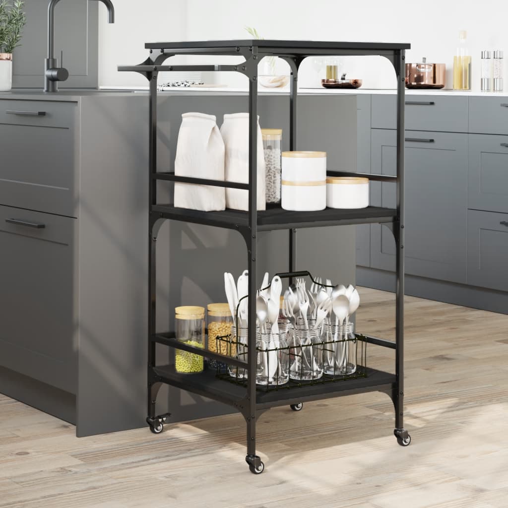 Carrello da Cucina Nero 60,5x50x105 cm in Legno Multistrato - homemem39