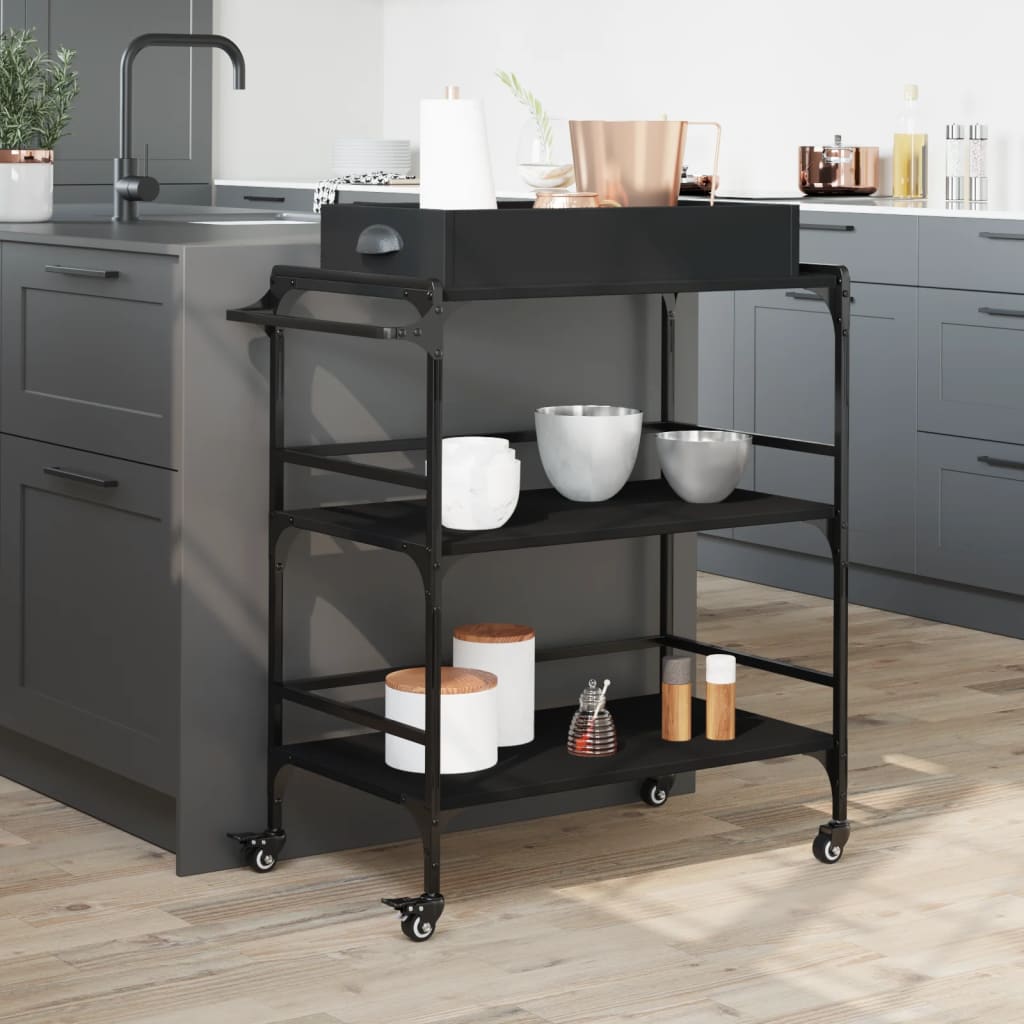 Carrello da Cucina Nero 81,5x41x92,5 cm in Legno Multistrato - homemem39