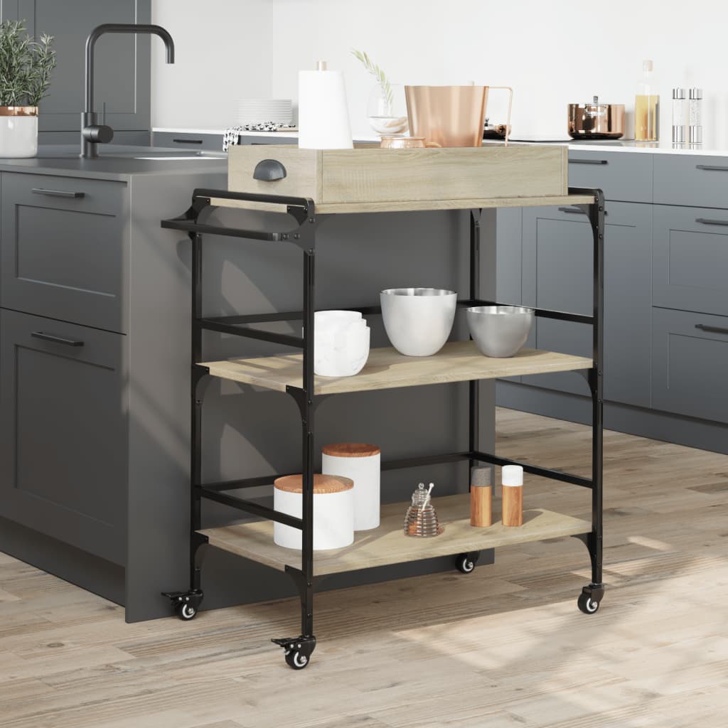 Carrello Cucina Rovere Sonoma 81,5x41x92,5 cm Legno Multistrato - homemem39