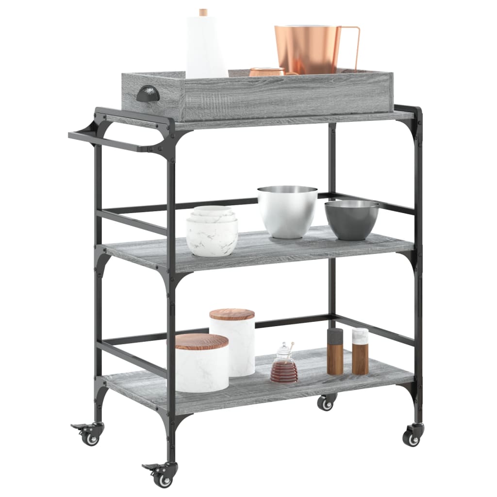 Carrello Cucina Grigio Sonoma 81,5x41x92,5 cm Legno Multistrato - homemem39