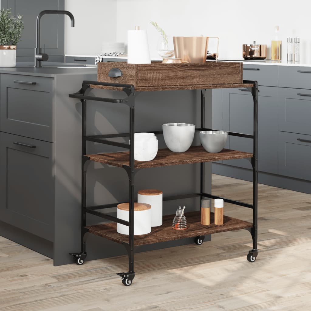 Carrello Cucina Rovere Marrone 81,5x41x92,5cm Legno Multistrato - homemem39