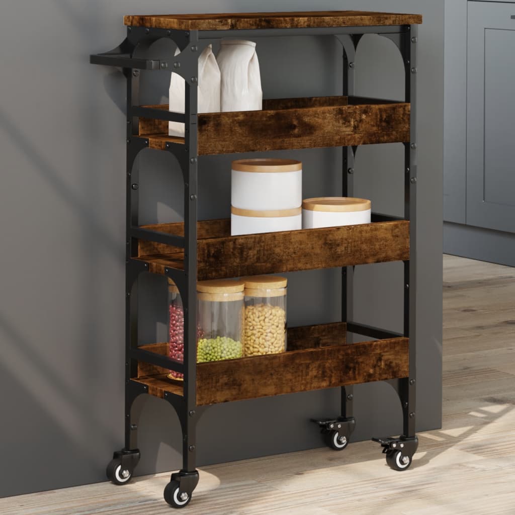 Carrello da Cucina Rovere Fumo 53x20x76 cm in Legno Multistrato - homemem39