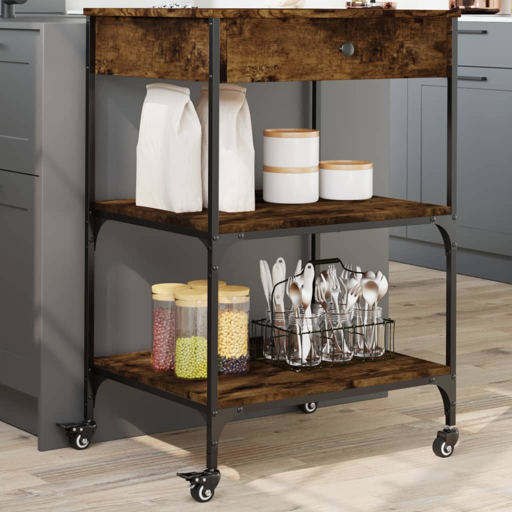 Carrello da Cucina Rovere Fumo 60x48x89,5 cm Legno Multistrato - homemem39