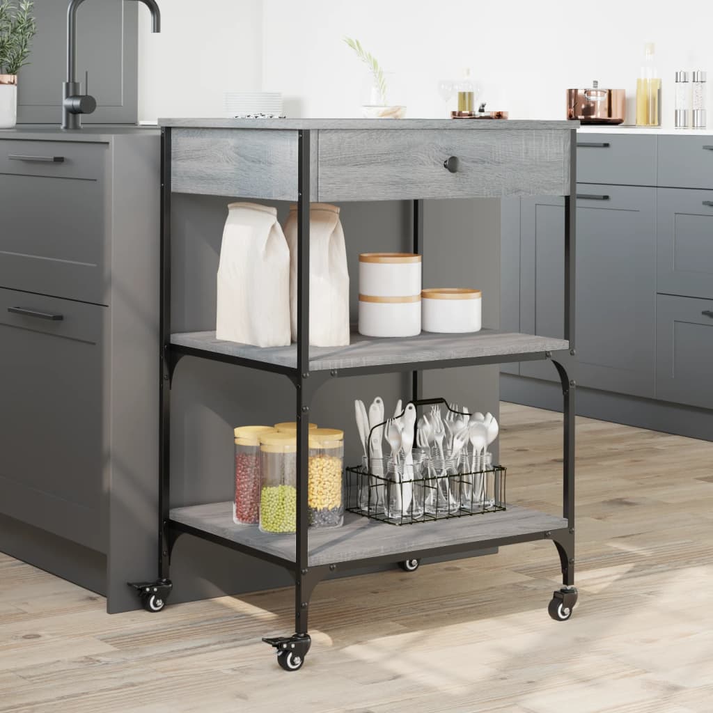 Carrello da Cucina Grigio Sonoma 60x48x89,5cm Legno Multistrato - homemem39