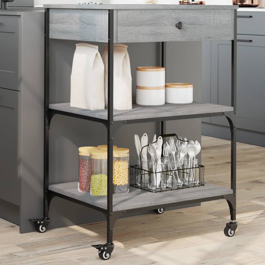 Carrello da Cucina Grigio Sonoma 60x48x89,5cm Legno Multistrato - homemem39