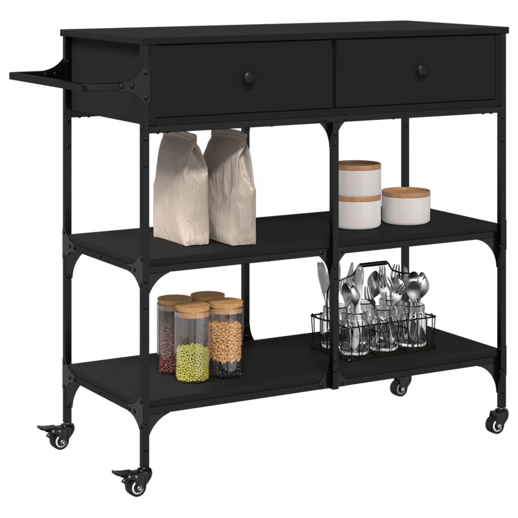 Carrello da Cucina Nero 105x42x95 cm in Legno Multistrato - homemem39