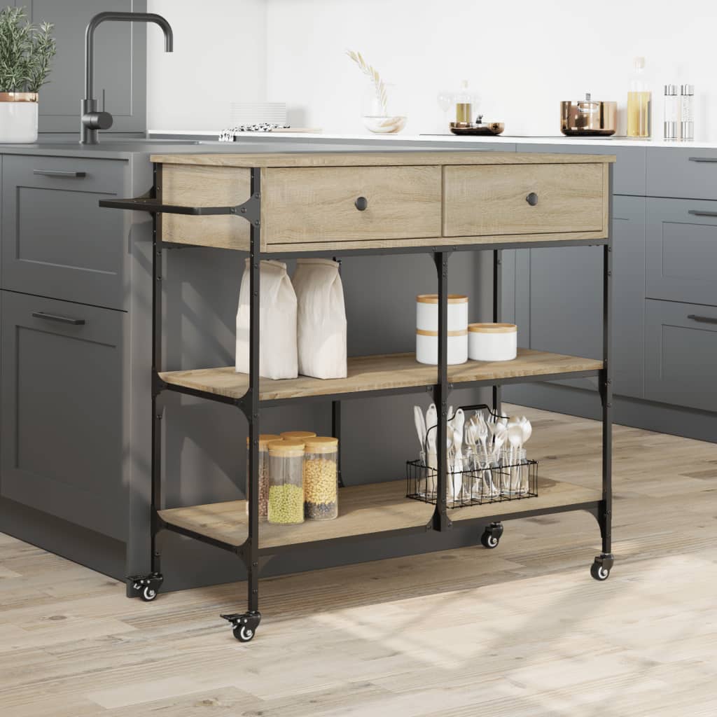 Carrello da Cucina Rovere Sonoma 105x42x95 cm Legno Multistrato - homemem39