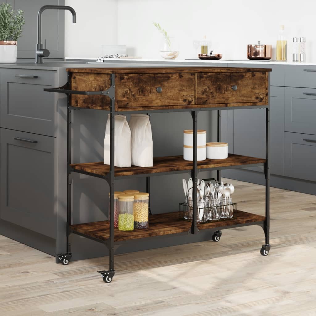 Carrello da Cucina Rovere Fumo 105x42x95 cm Legno Multistrato - homemem39