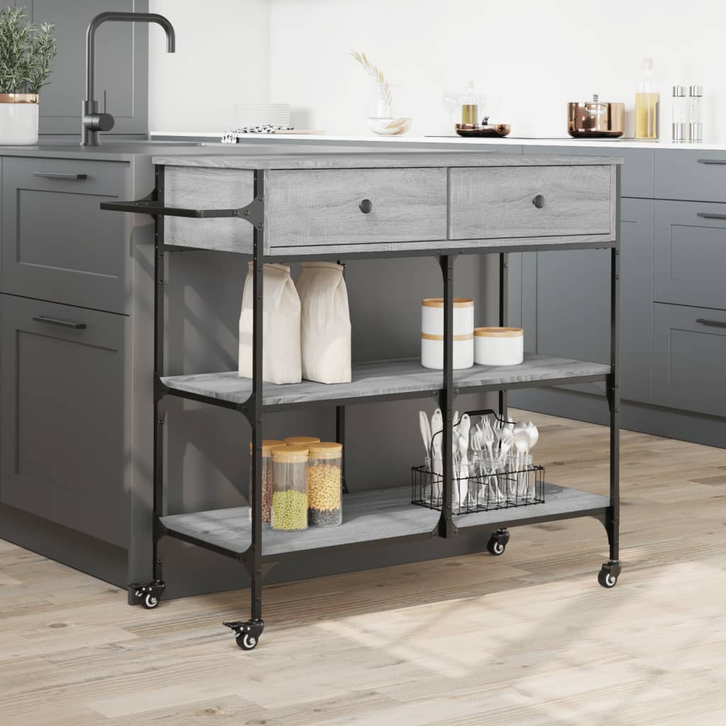 Carrello Cucina Grigio Sonoma 105x42x95 cm in Legno Multistrato - homemem39