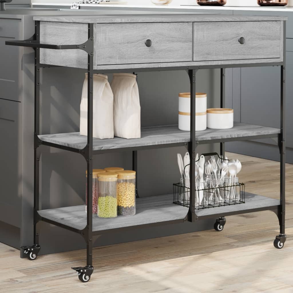 Carrello Cucina Grigio Sonoma 105x42x95 cm in Legno Multistrato - homemem39