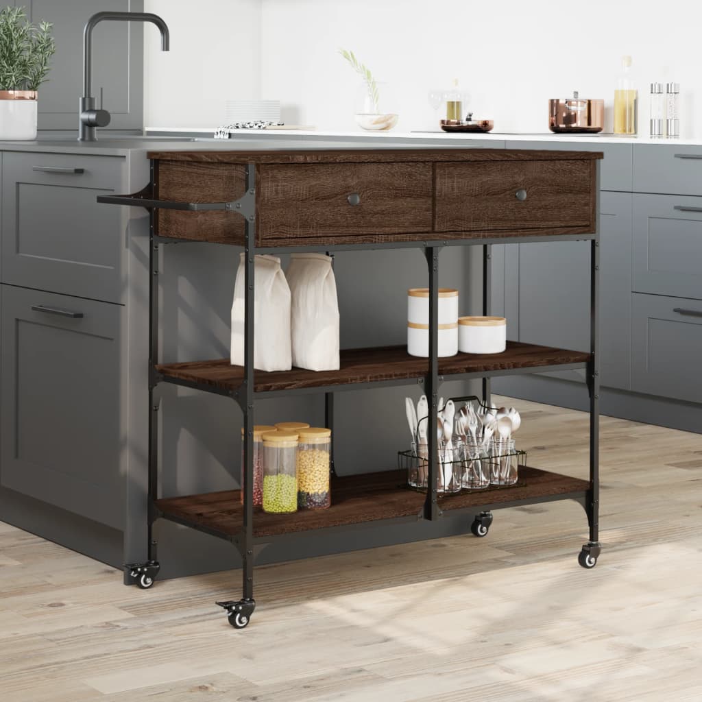 Carrello da Cucina Rovere Marrone 105x42x95cm Legno Multistrato - homemem39