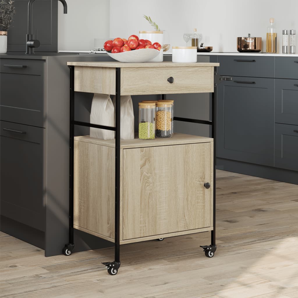 Carrello da Cucina Rovere Sonoma 56x43x89,5cm Legno Multistrato - homemem39